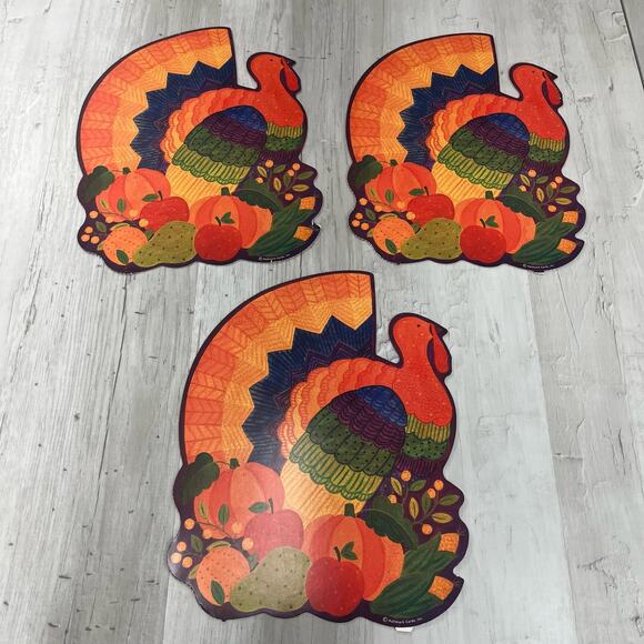 Vintage 3 Hallmark Thanksgiving Fall Turkey Paper Stock Die Cut Wall Decor 14" - Picture 1 of 6